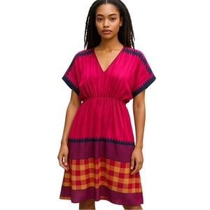 Azur Pink Swim Cover Up Dress O/S V Neck Bat wing Relaxed Fit Flowy Boho Tunic